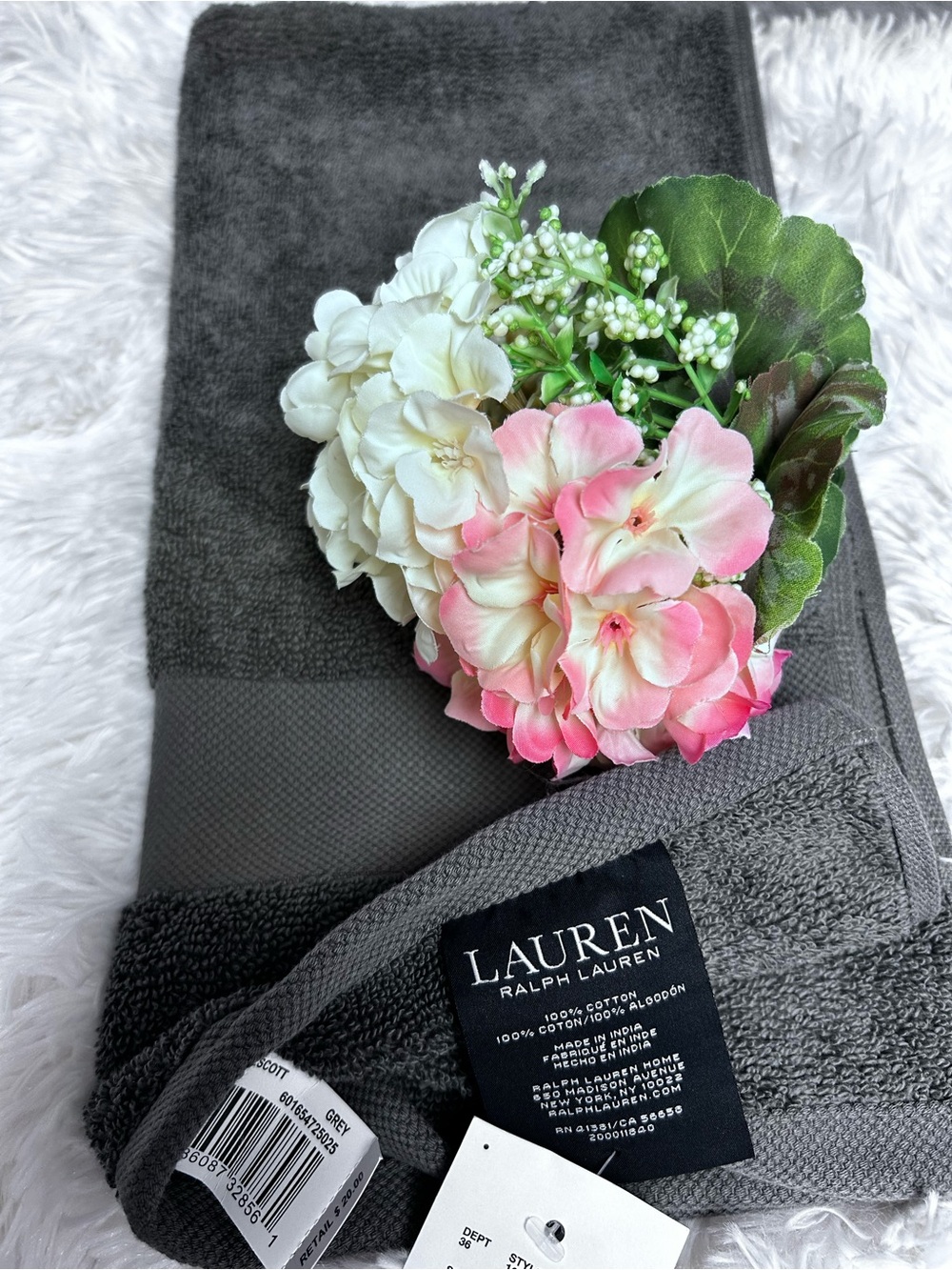 NEW Hand Towel Ralph Lauren Grey 30” x 15”